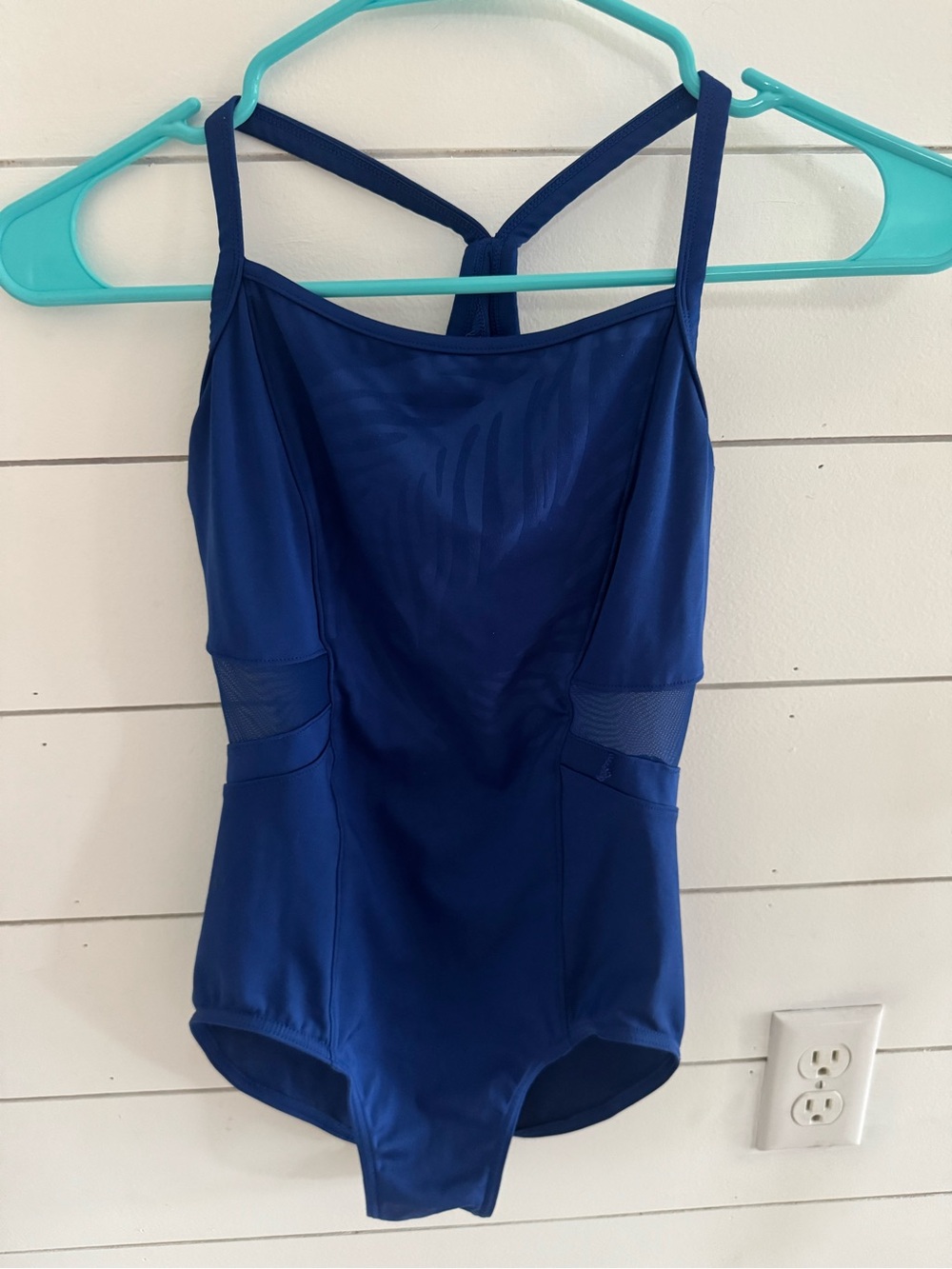 Mirella Josette Blue Mesh Cutout Dance Leotard Women’s Small